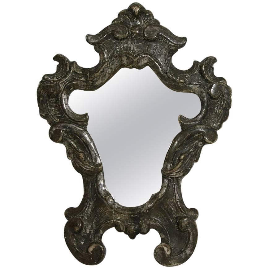 Small 18th Century, Italian Baroque Silver Carved Wood Mirror