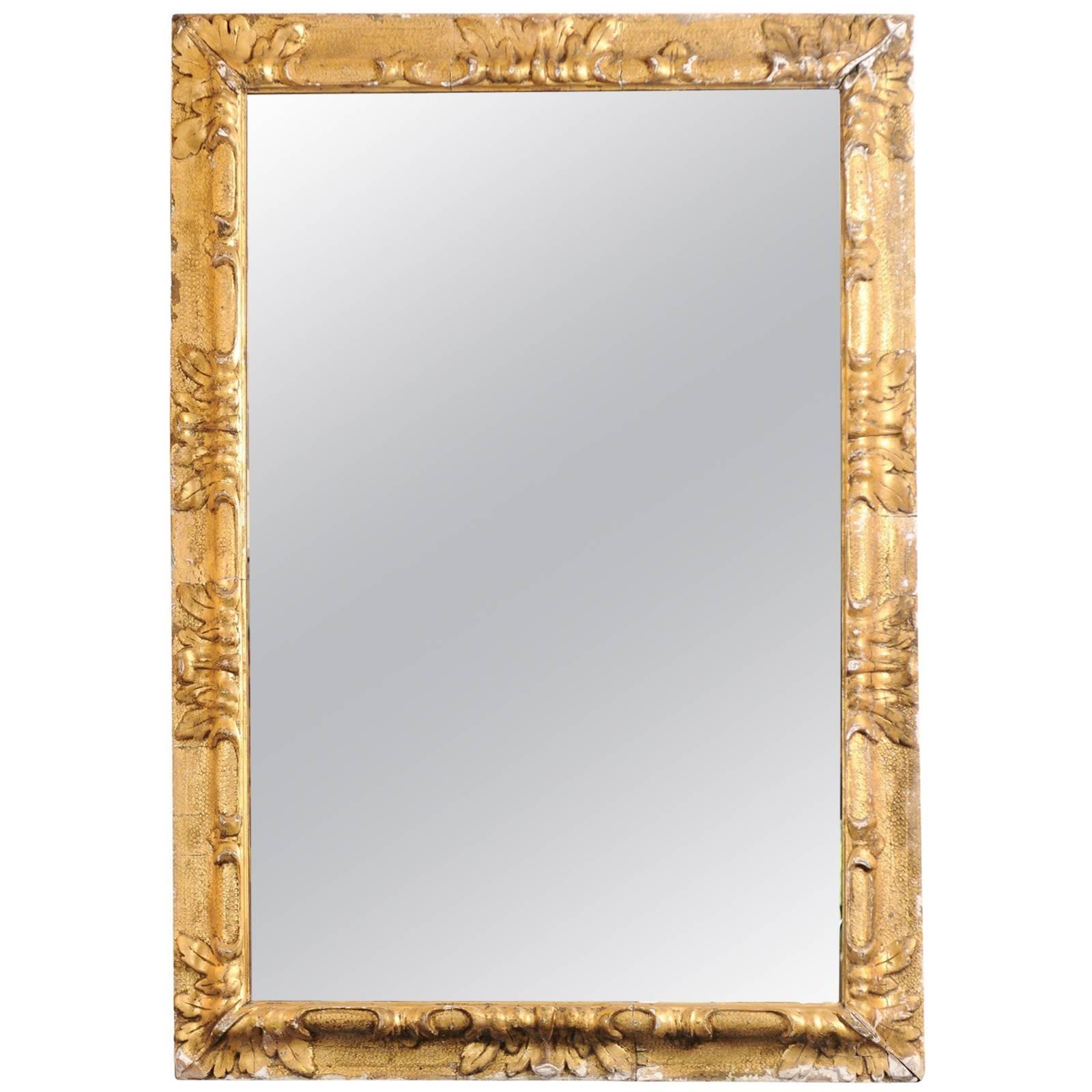 19th Century Italian Giltwood Frame with Acanthus Leaf Detail and New Mirror