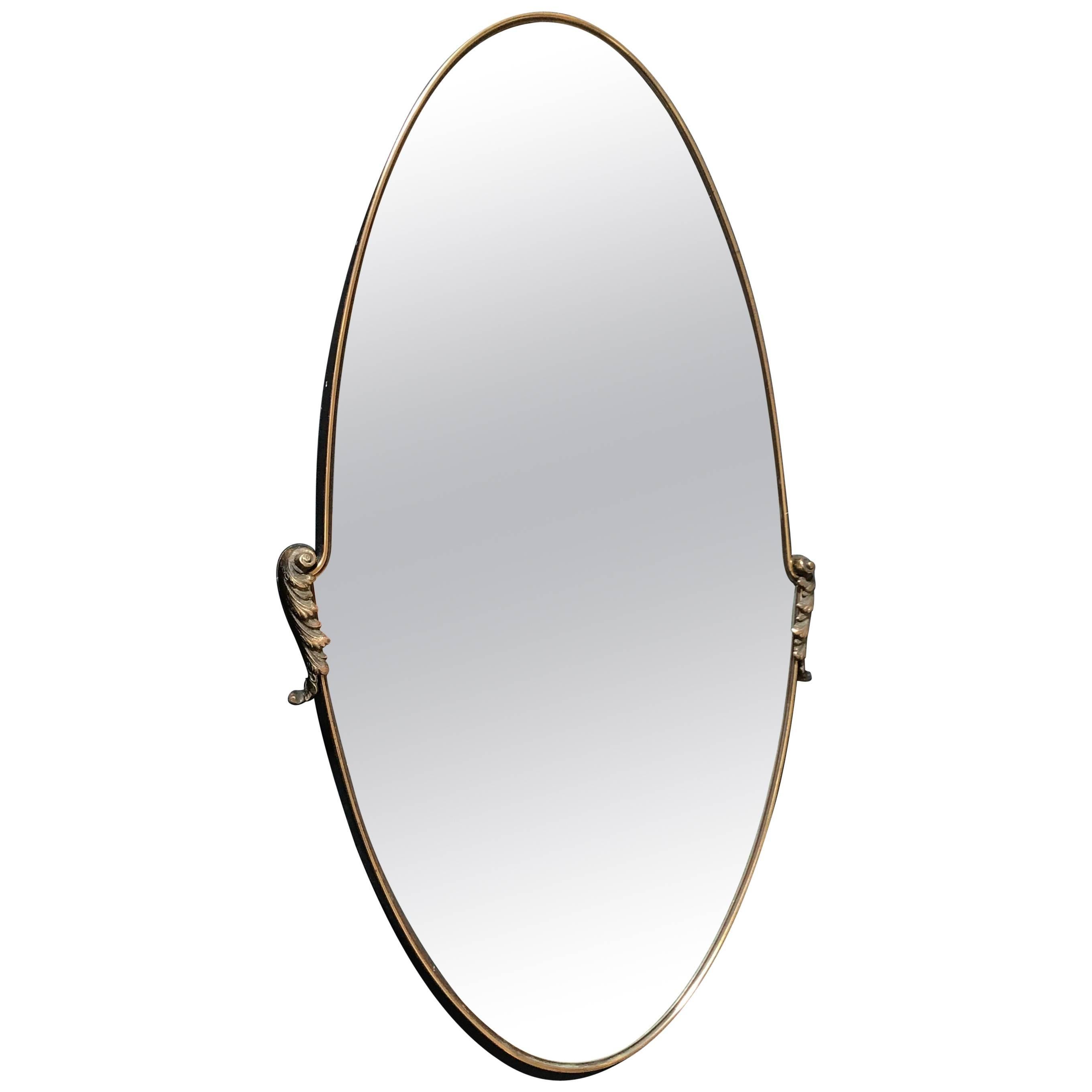 Italian Oval Mirror 1950s with Brass Frame