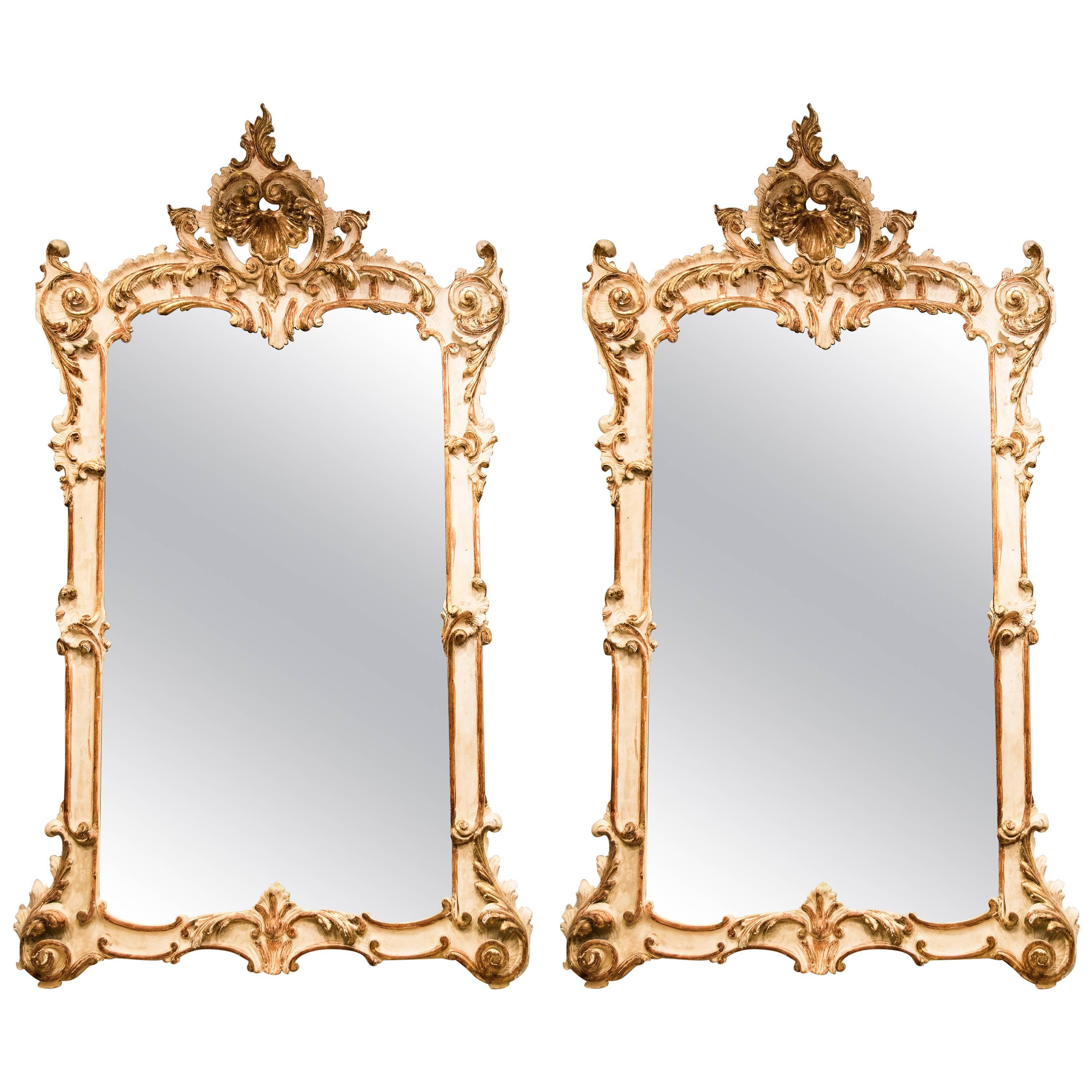 19th Century White and Gold Pair of Venetian Wall Mirrors