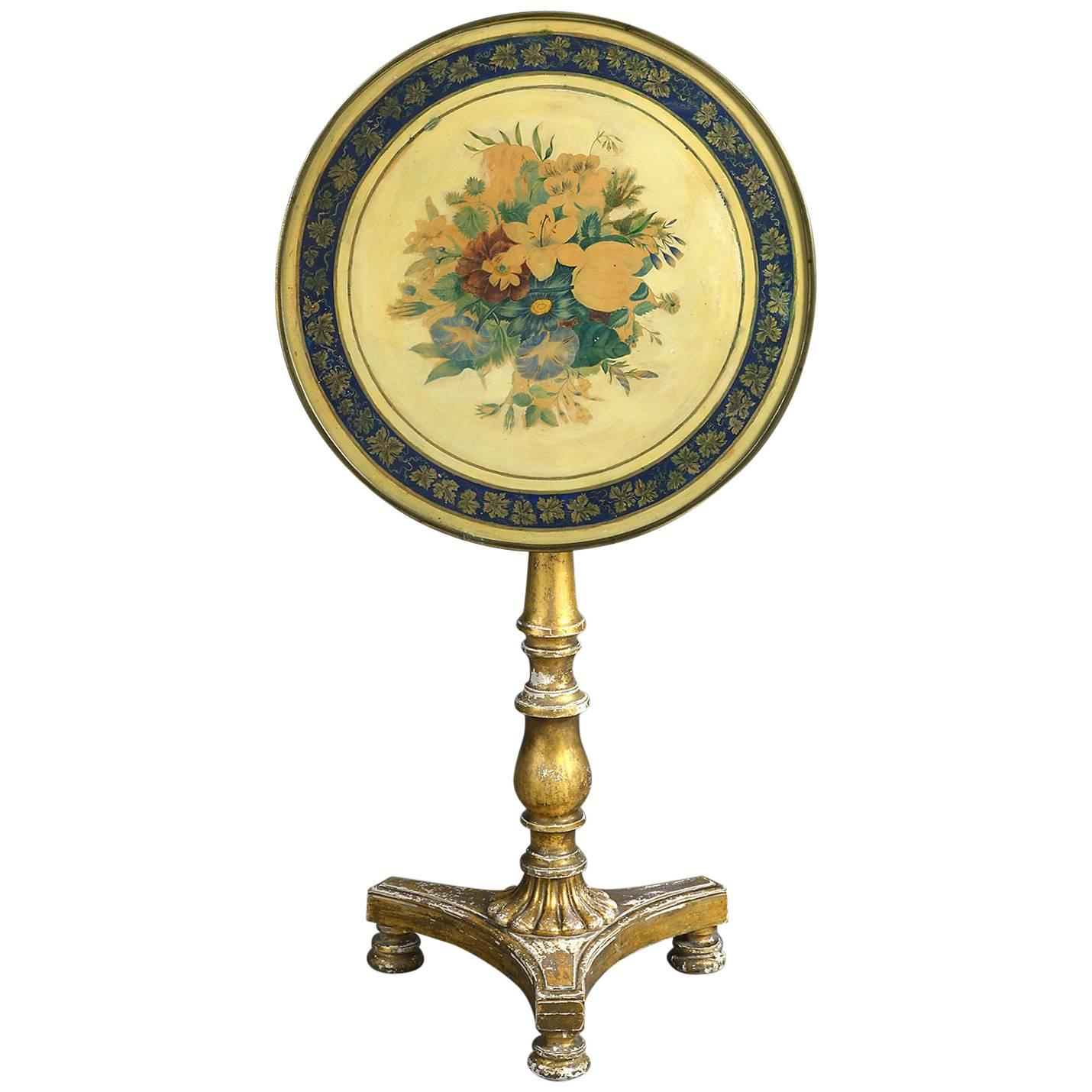 Early 19th Century, George-IV Giltwood and Painted Tilt-Top Table For Sale