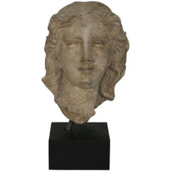 French, 17th-18th Century Carved Stone Head of a Madonna