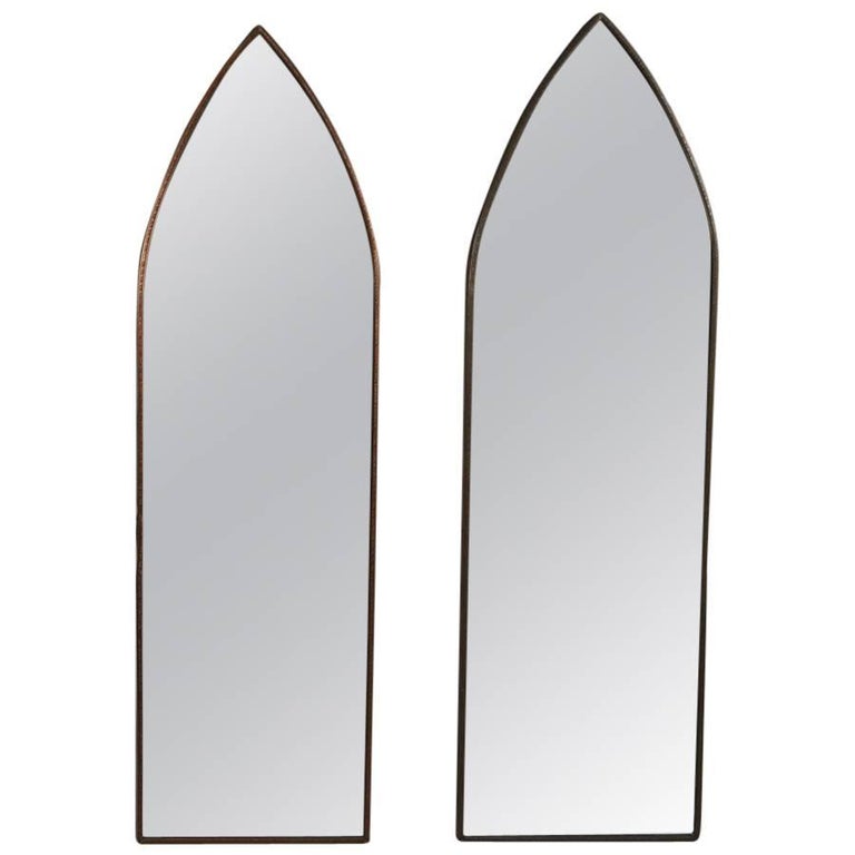 Pair of Antique Gothic Style Pointed Arch Bronze Wall Mirrors, 20th ...