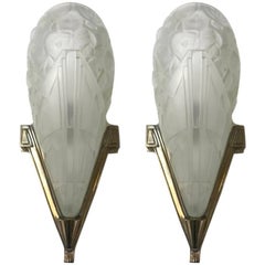 Antique Pair of French Art Deco Wall Sconces by J Robert