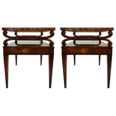 Mid-Century Mahogany Scrolled Leather End Tables by Weiman, Pair 12