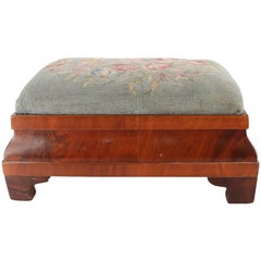 Antique Empire Flame Mahogany Ogee and Needlepoint Footstool, 19th Century