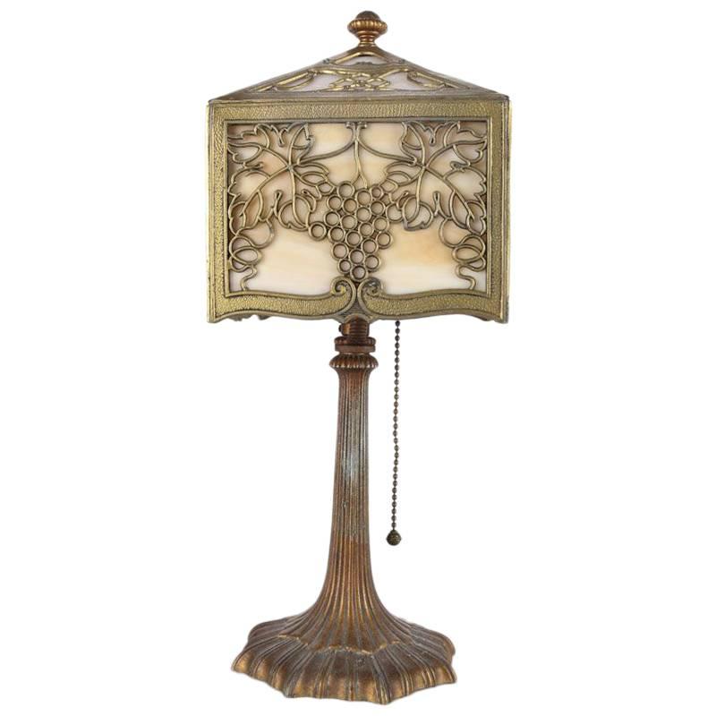 Antique Art Nouveau Bradley and Hubbard Pierced Shade Slag Glass Boudoir Lamp