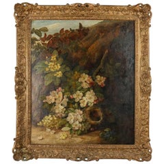 Antique Continental School Still Life "Apple Blossom & Birds Nest" by V. Clare