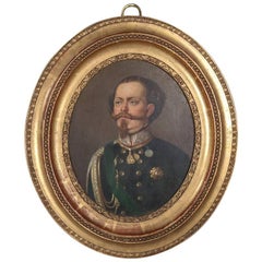Antique Italian Oil on Board Portrait of Victor Emmanuel II in Military Uniform