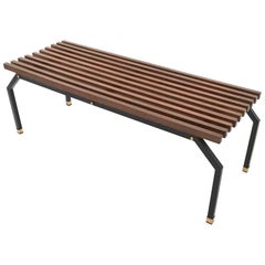 Wood, Varnished Metal and Brass Bench, Italy, 1950s