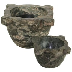 Pair of 19th Century, French Grey Marble Mortars