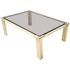 Brass Coffee Table with a Smoked Glass Top, Italy, 1970s