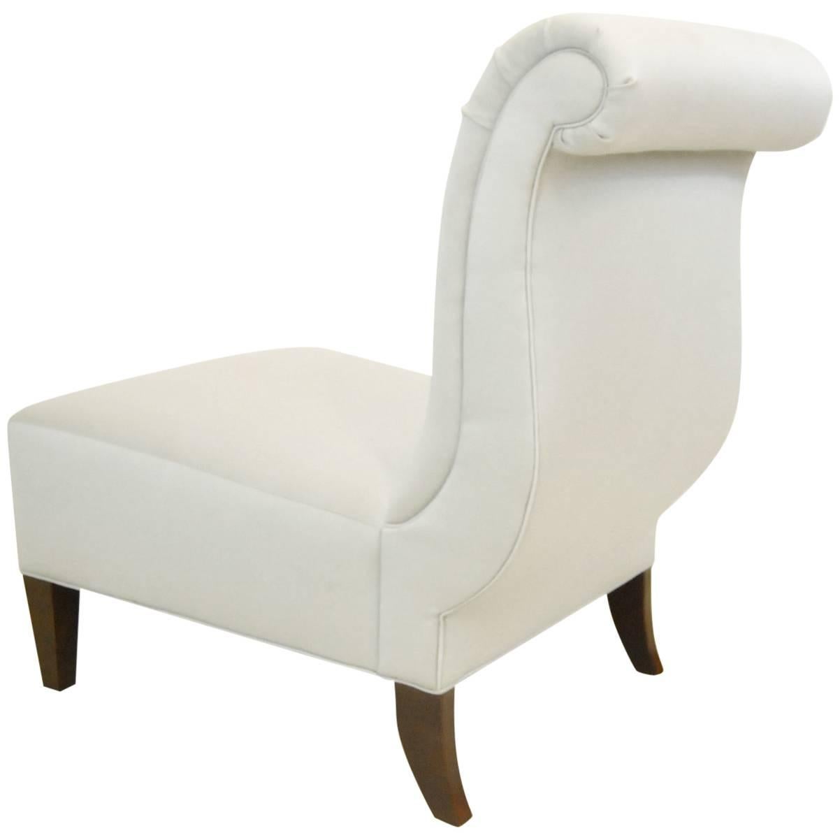 Barbara Barry for Baker Furniture Rollback Slipper Chair Grey Silk