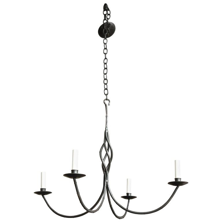 Contemporary Four-Arm Black Iron Chandelier, American at 1stDibs