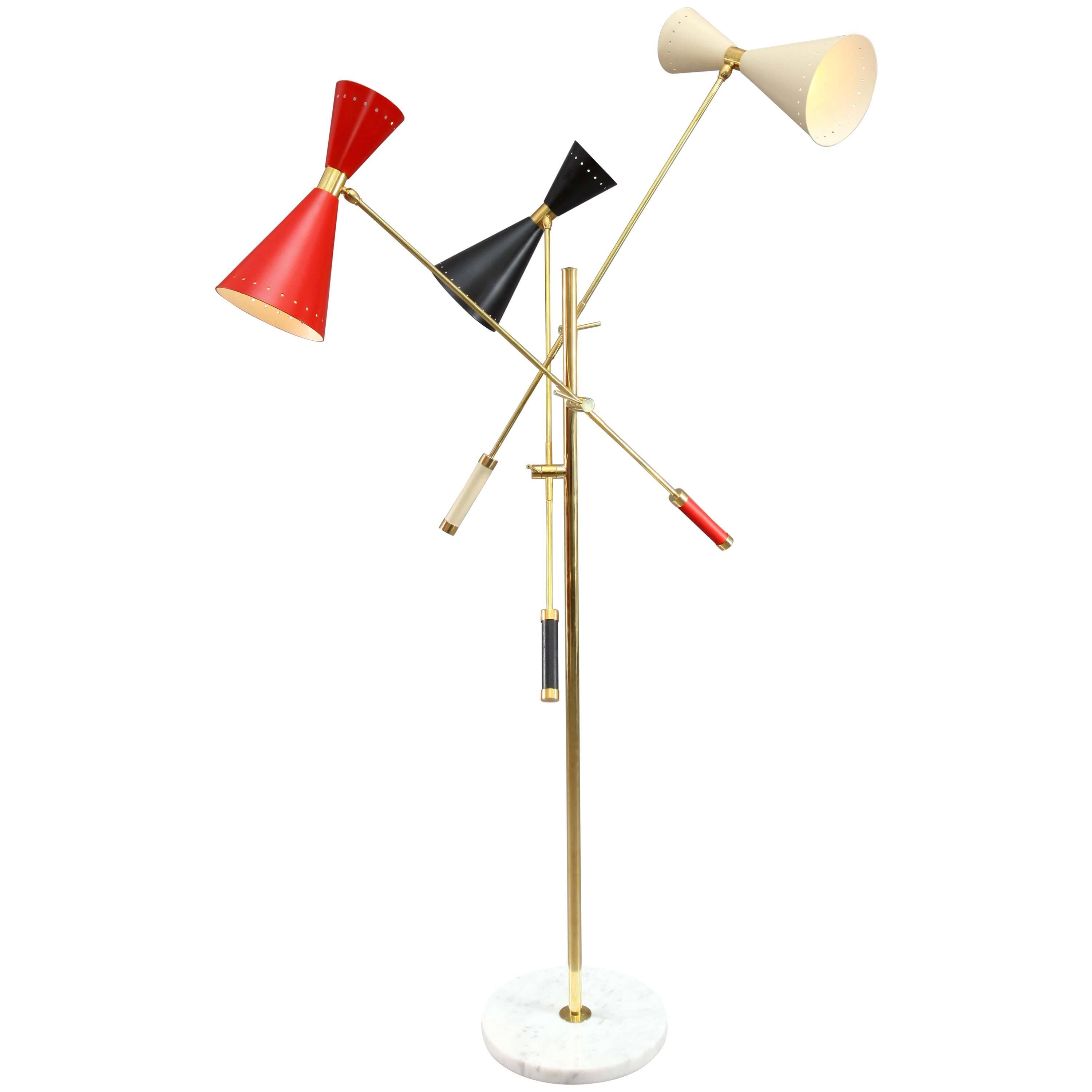 Italian Floor Lamp in the Manner of Stilnovo with Movable Arms