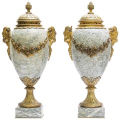 Pair of 19th Century French Louis XVI Style Marble Urns