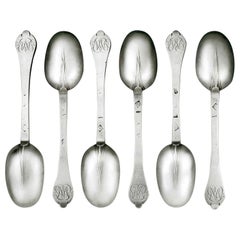 Set of Six William III Trefid Spoons made in London by Joyce Issod in 1697