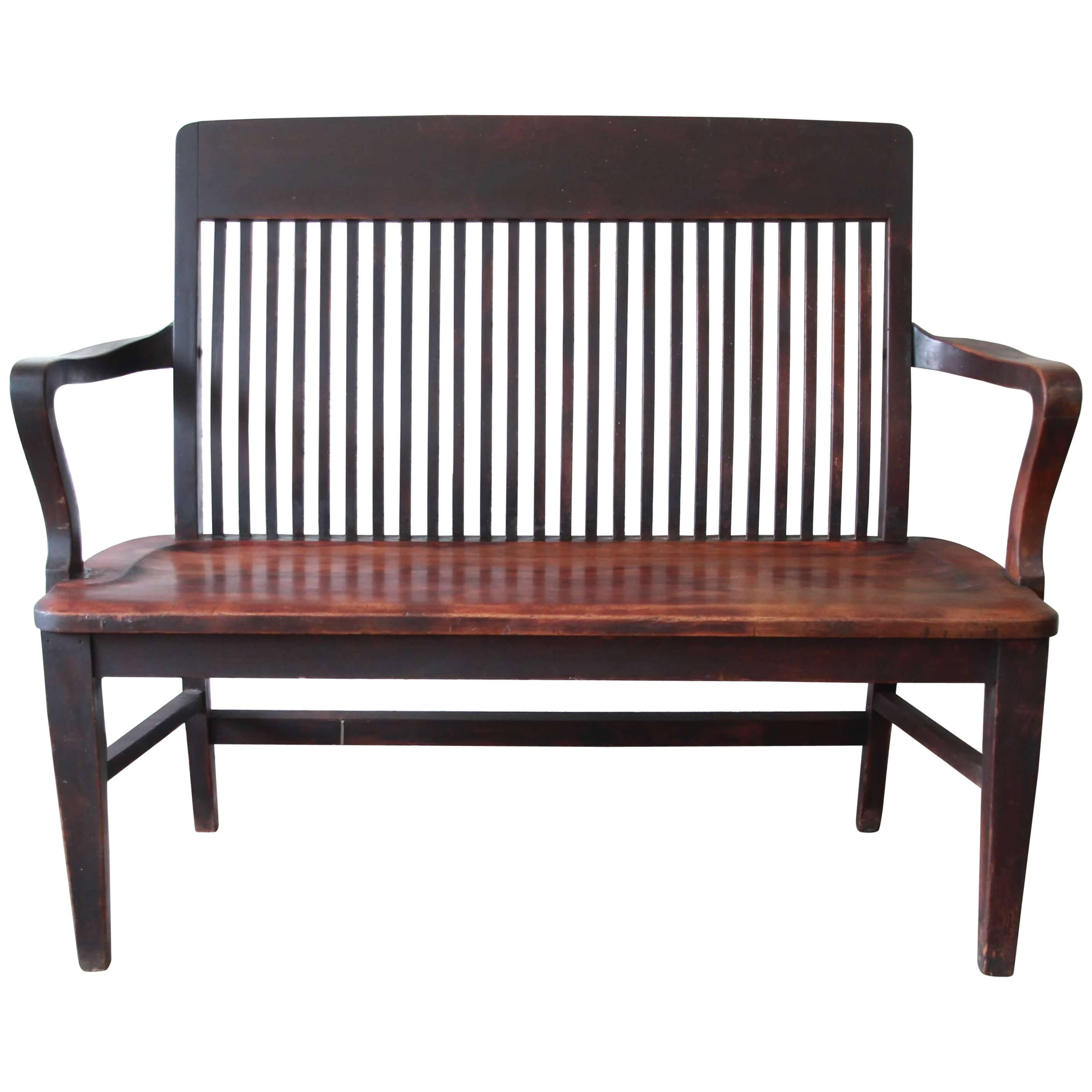 Antique Mahogany Banker's Bench by Milwaukee Chair Company, circa 1900