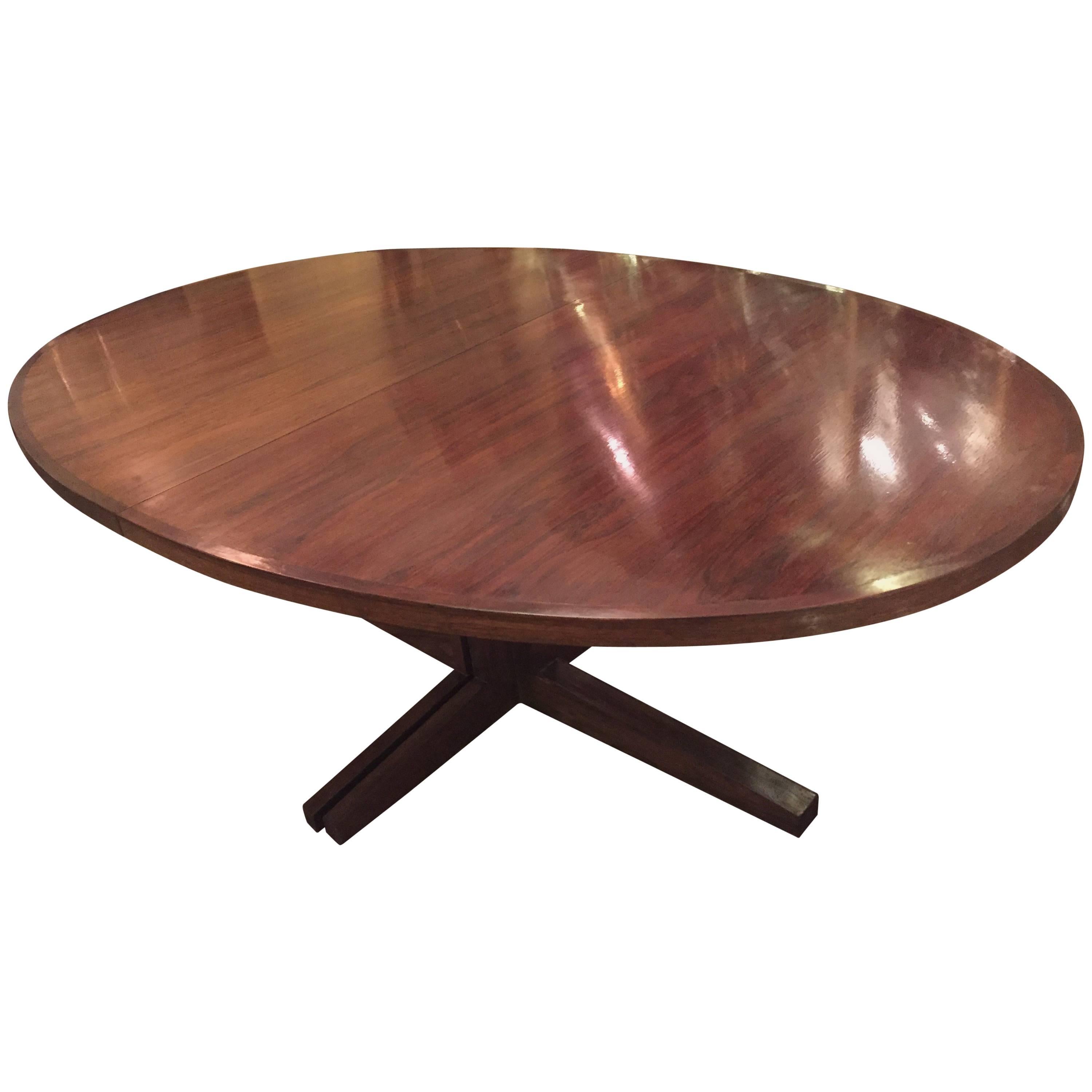 Rosewood Oval Mid-Century Modern Dining Room Table with One Leaf