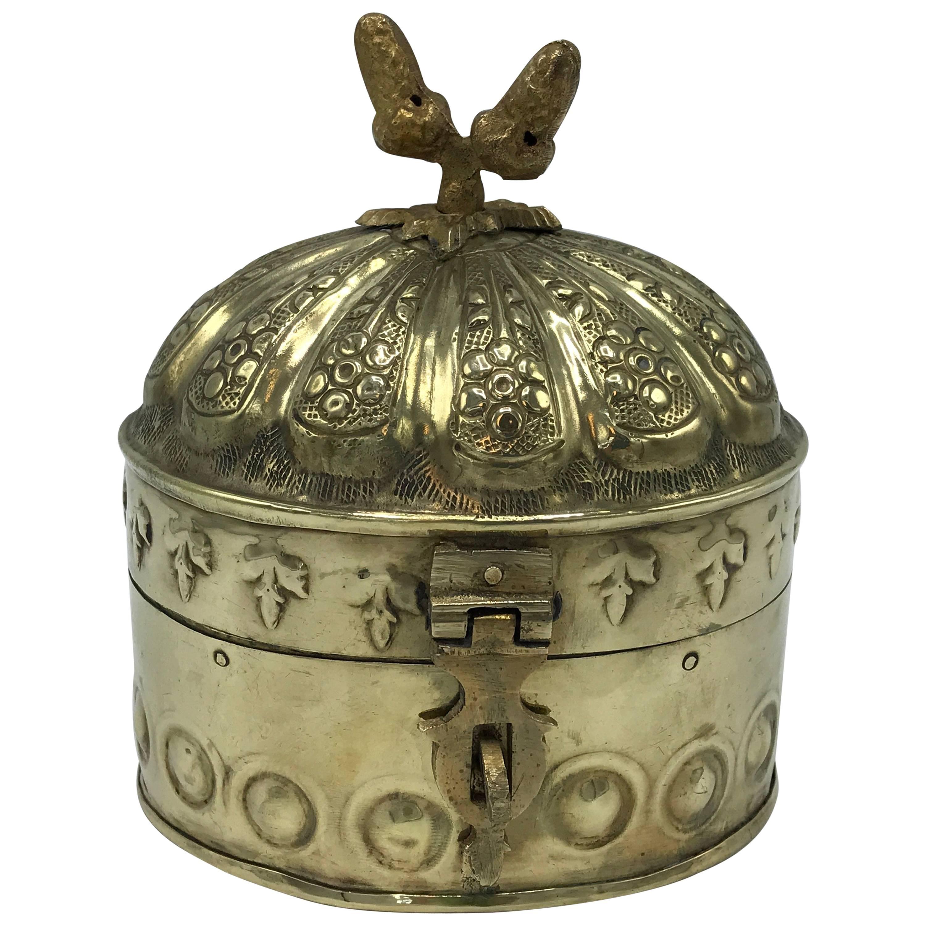 1960s, Brass Canister with Ornate Detailing