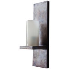 Contemporary Cast Bronze Wall Sconce With Opaque Glass Cylinder 