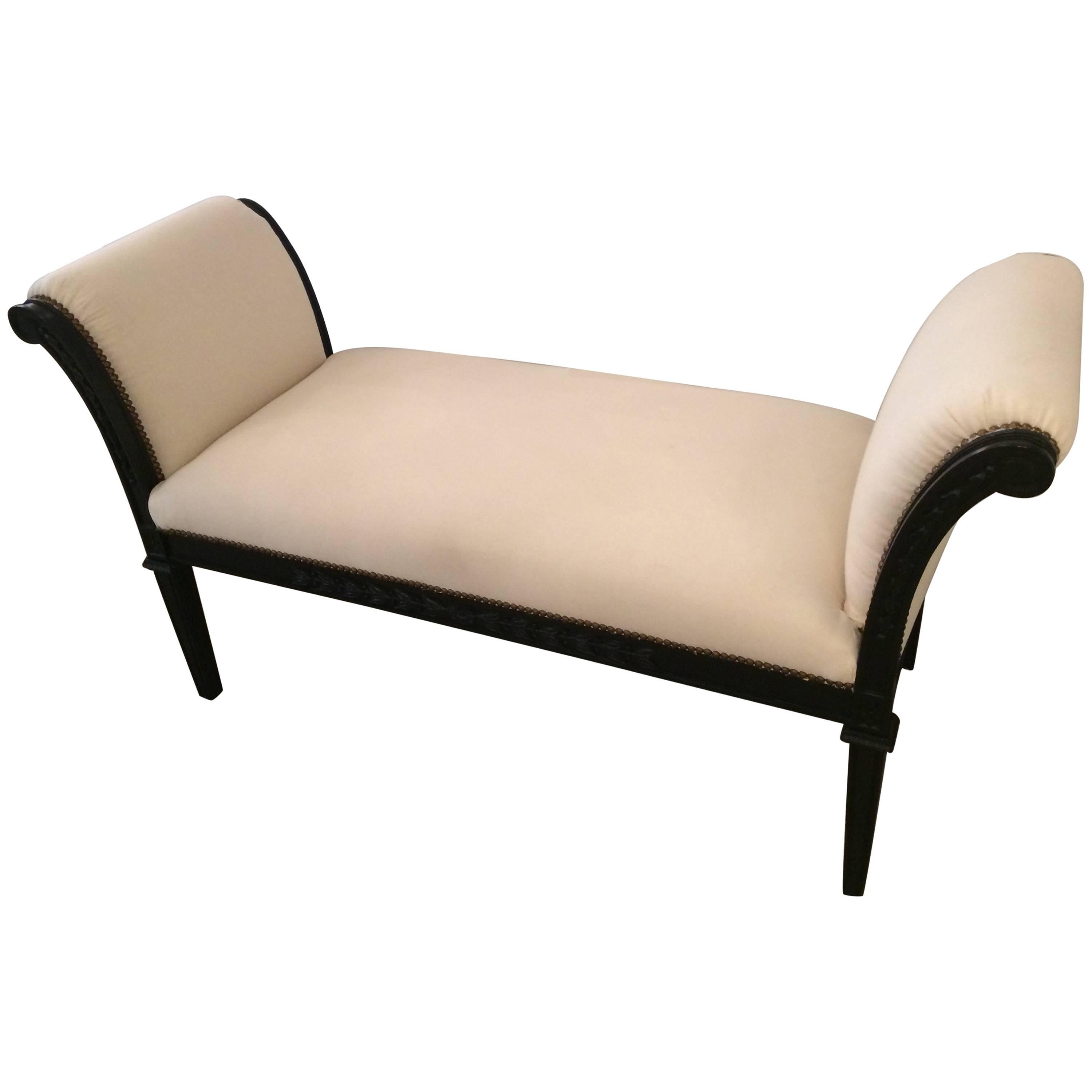 Stylish Hollywood Regency Ebonized Bench