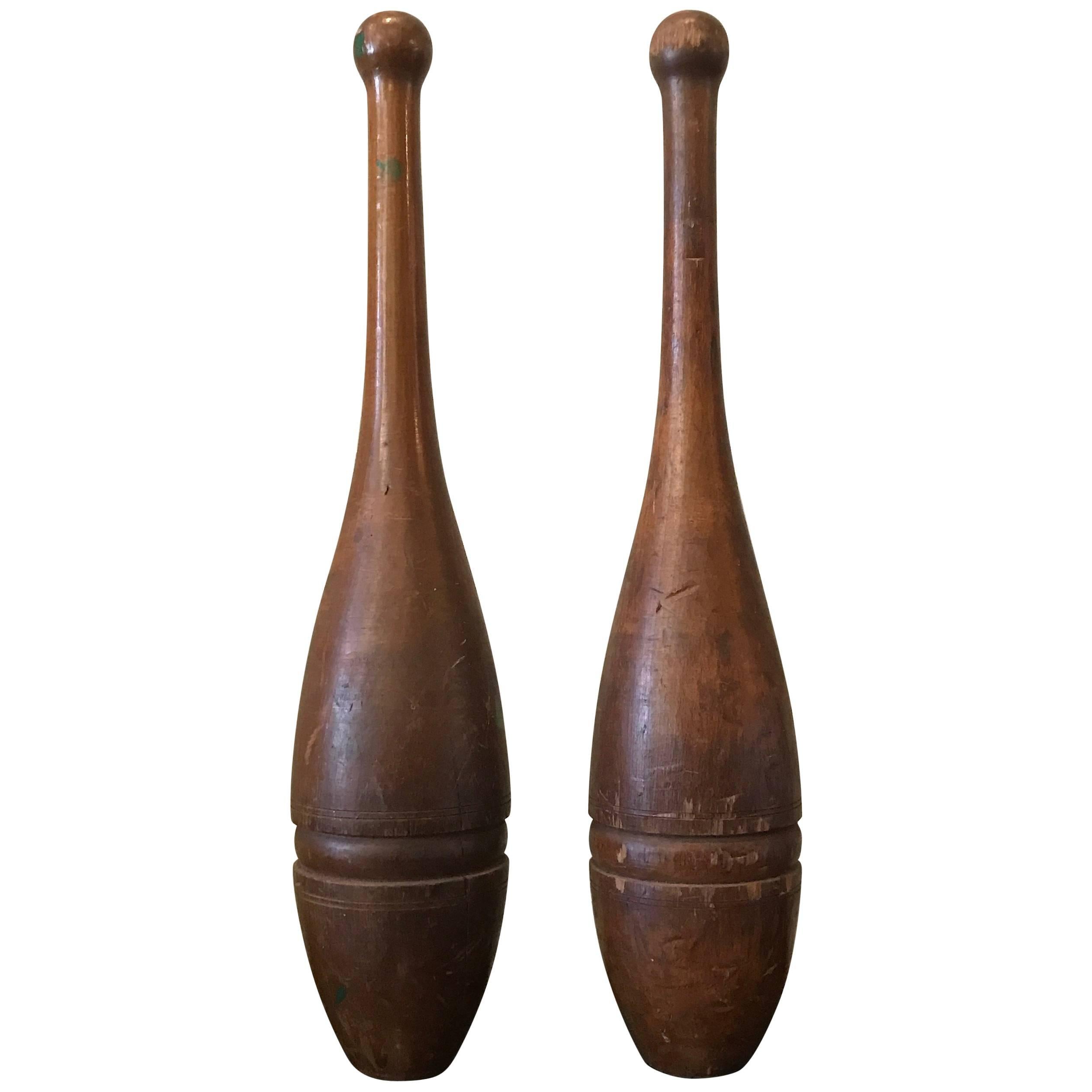 Pair of Early 20th Century Stained Maple Juggling Pins