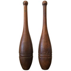 Pair of Early 20th Century Stained Maple Juggling Pins
