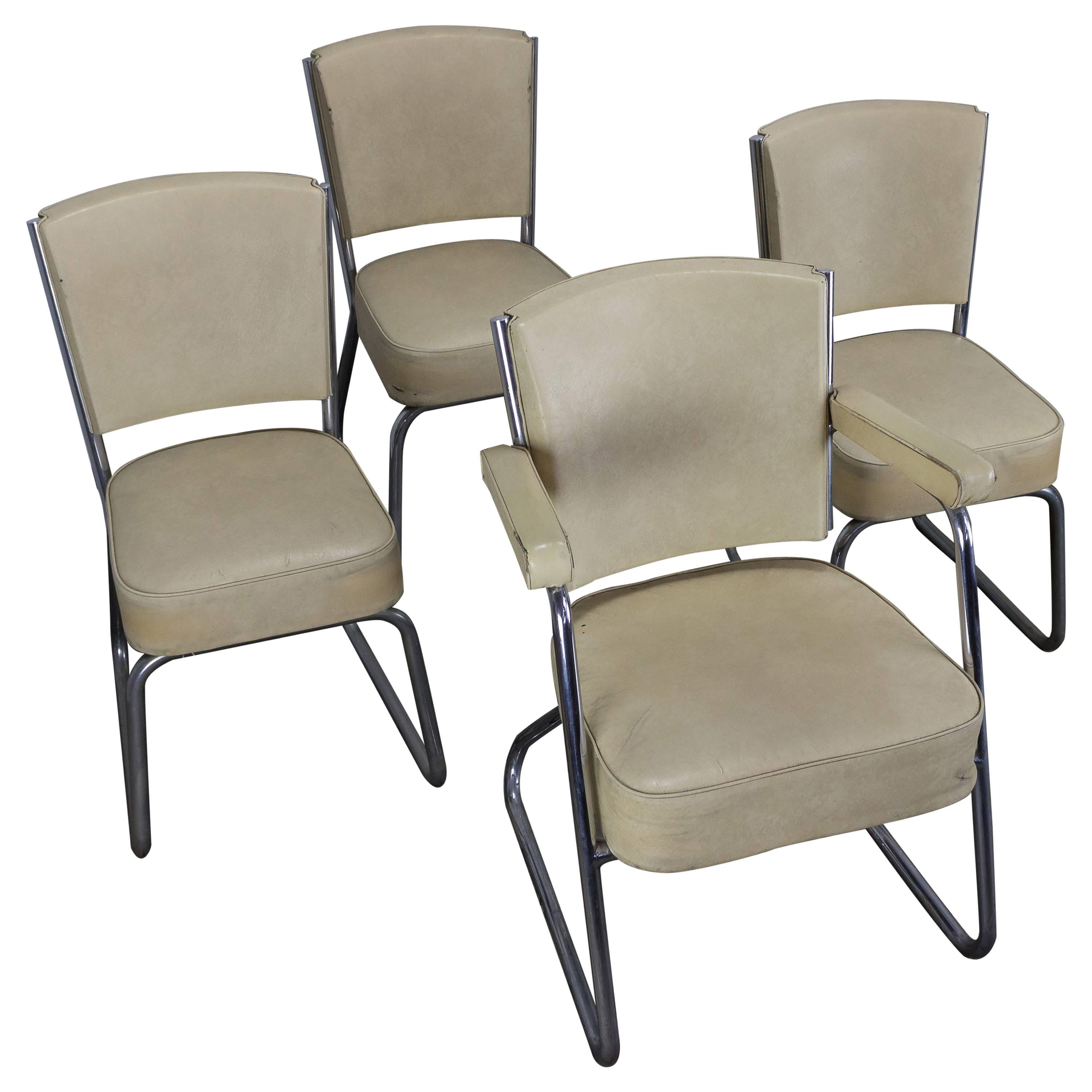 Set of Four Mid Century Chrome-Plated Tubular Chairs