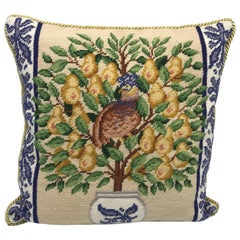 Needlepoint Partridge and Pear Tree 16x16 Decorative Pillow