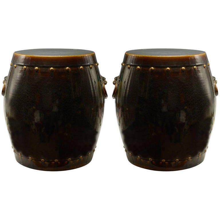 Pair of Dark Brown Porcelain Stools For Sale at 1stDibs
