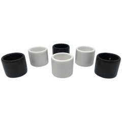 1970s, Italian Black and White Ceramic Napkin Rings, Set of Six