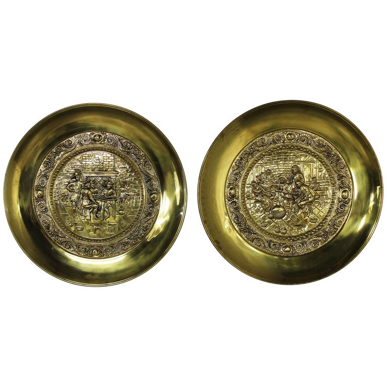 Monumental Brassware Decorative Embossed English Wall Plates by Peerage