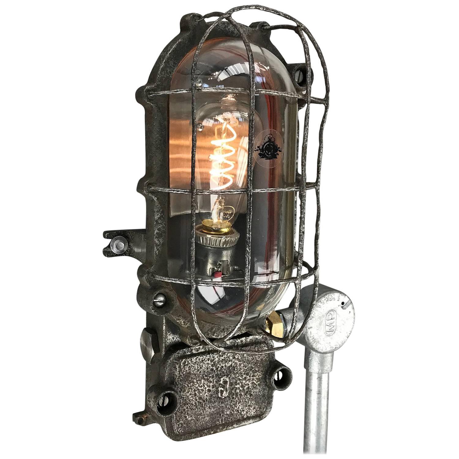 1960s, British Made Oval Black Iron Explosion Proof Bulkhead Light-Edison Bulb