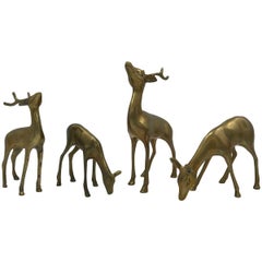 Vintage 1960s Brass Deer Sculptures, Set of Four