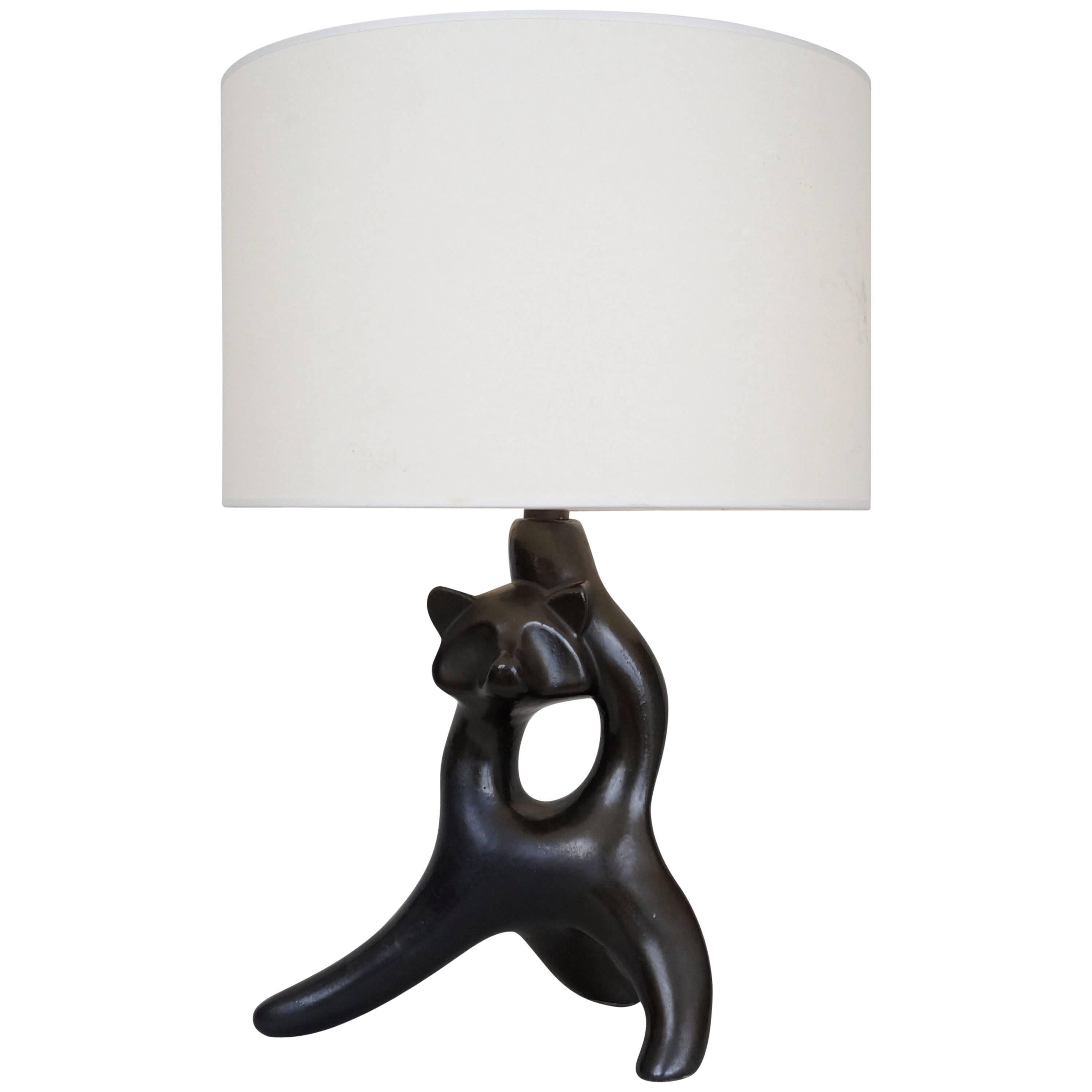 Mid-20th Century Zoomorphic Black Satin Ceramic Table Lamps For Sale