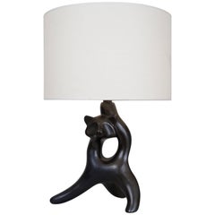 Mid-20th Century Zoomorphic Black Satin Ceramic Table Lamps