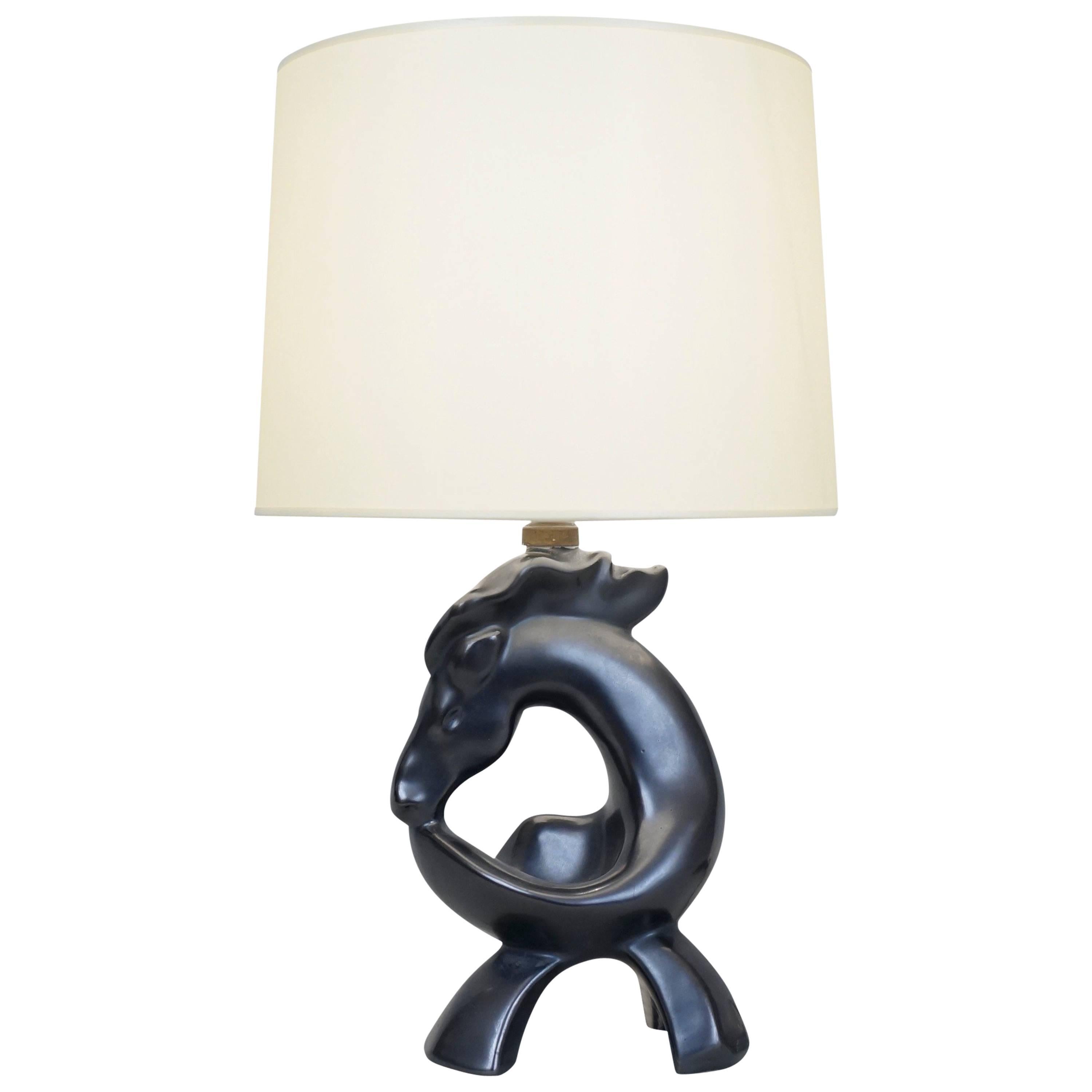 Mid-20th Century Zoomorphic Black Satin Ceramic Table Lamps For Sale