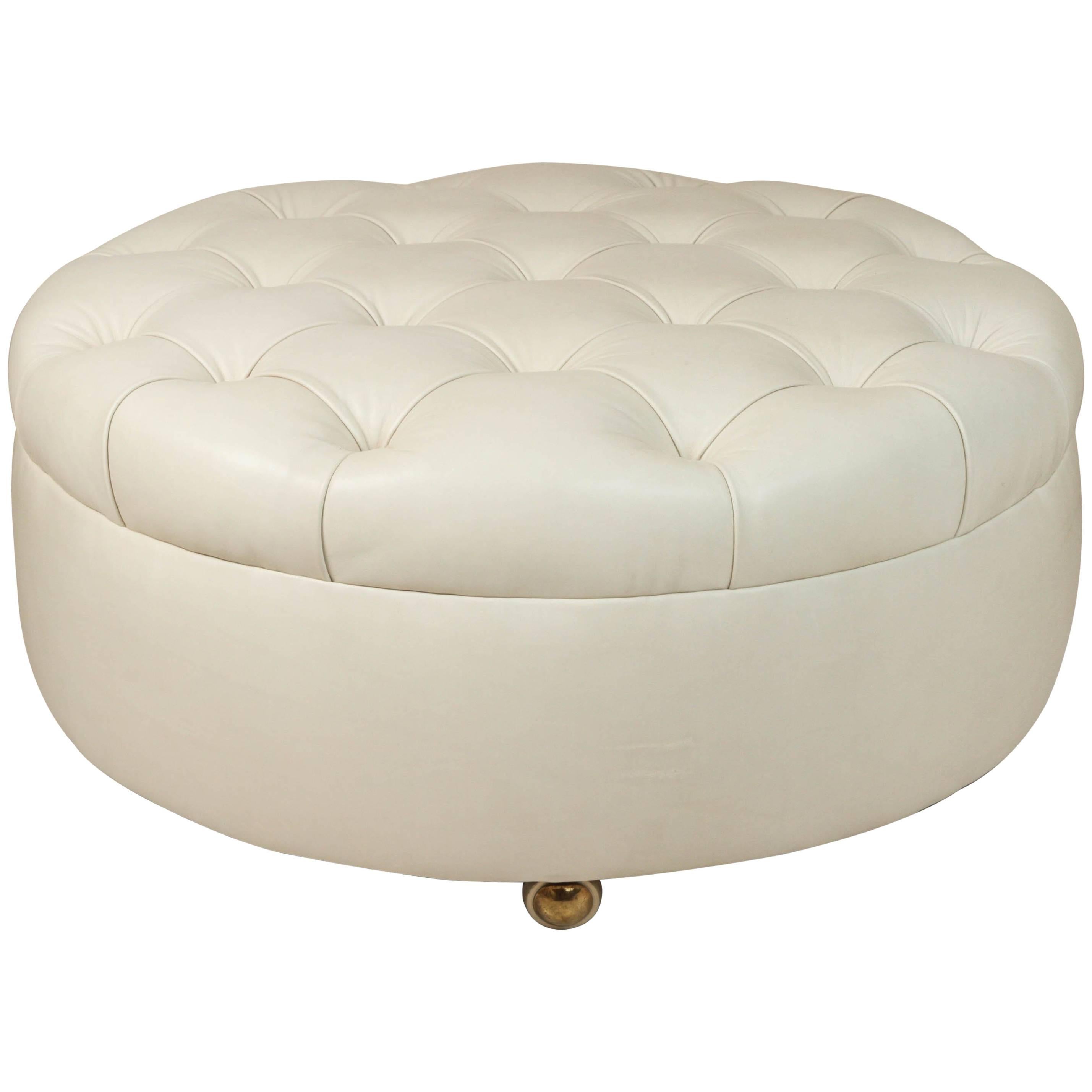 Leather Tufted French, 1960s Ottoman For Sale