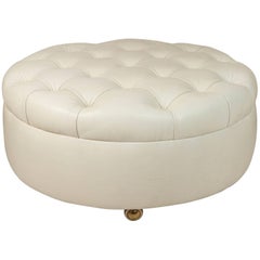 Leather Tufted French, 1960s Ottoman