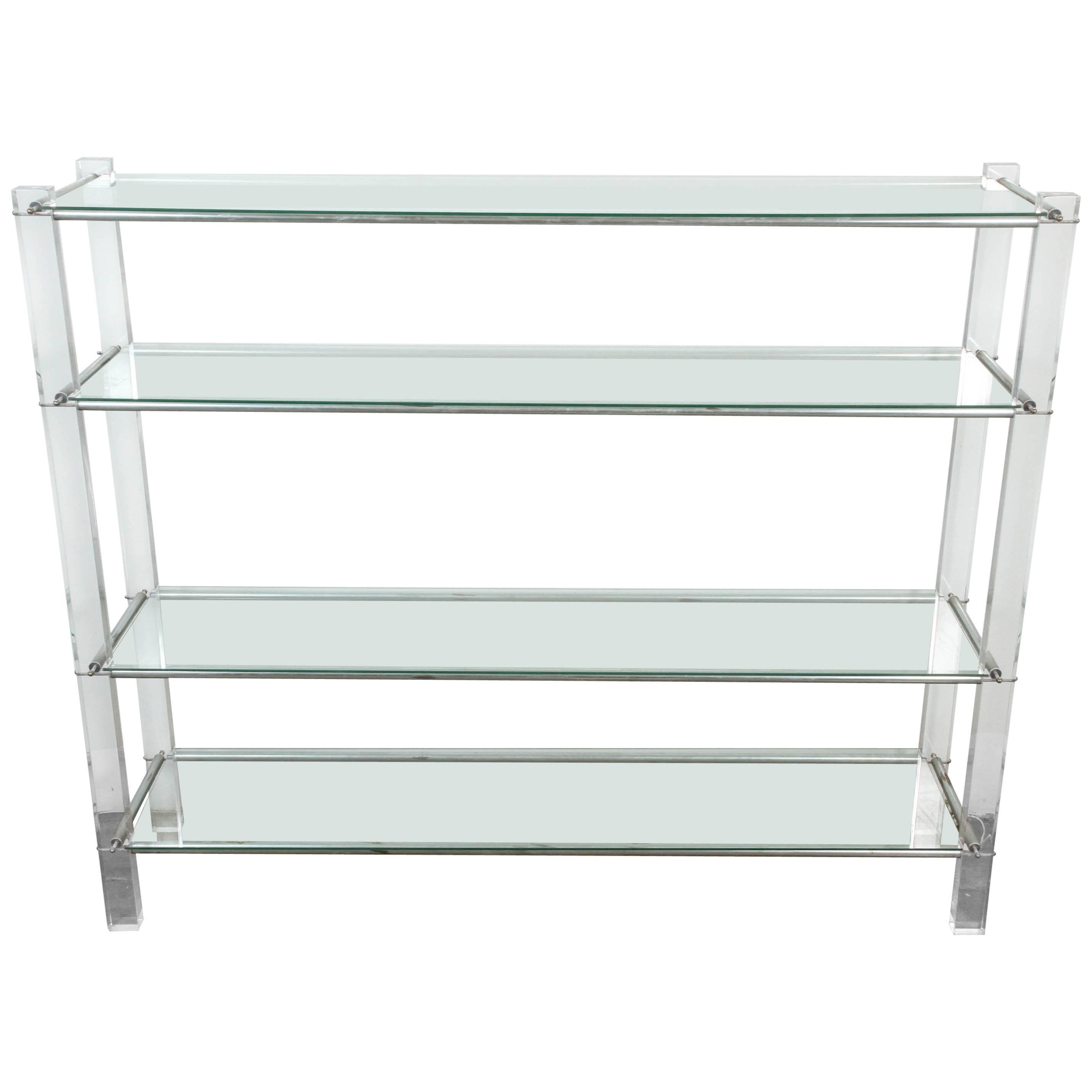 Vintage Lucite, Glass and Chrome Bookcase For Sale