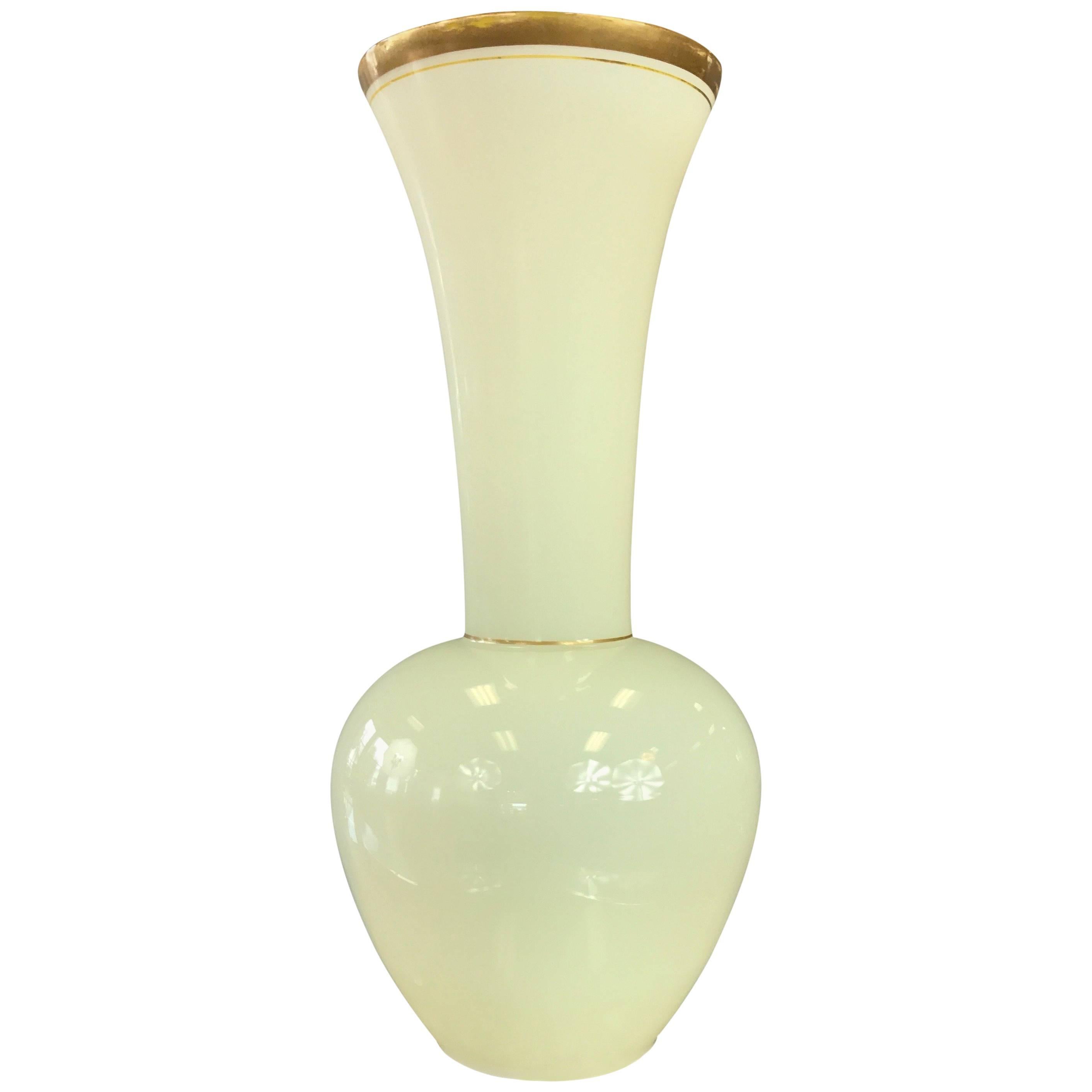 Large Cenedese Green Opaline Murano Glass Vase