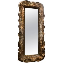 Stunning Vintage Hammered Mirror by Bragalin in Sculpted Bronze