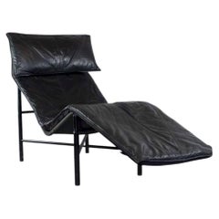 Tord Bjorklund Chaise Longue, Black Leather, Steel Frame, Sweden, 1970