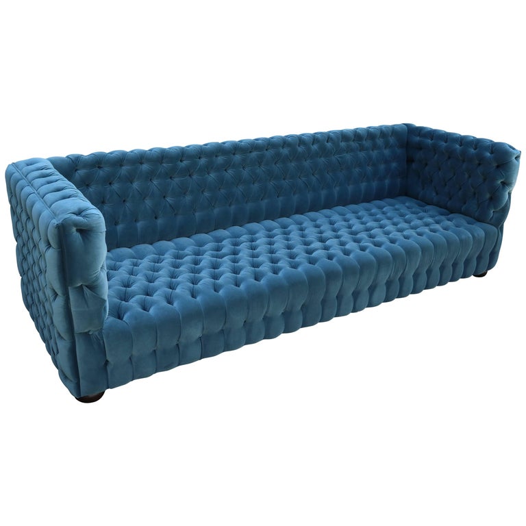 Custom Capitone Carmen Tufted Blue Green Velvet Sofa For At Custom Capitone Carmen Tufted Blue Green Velvet Sofa
