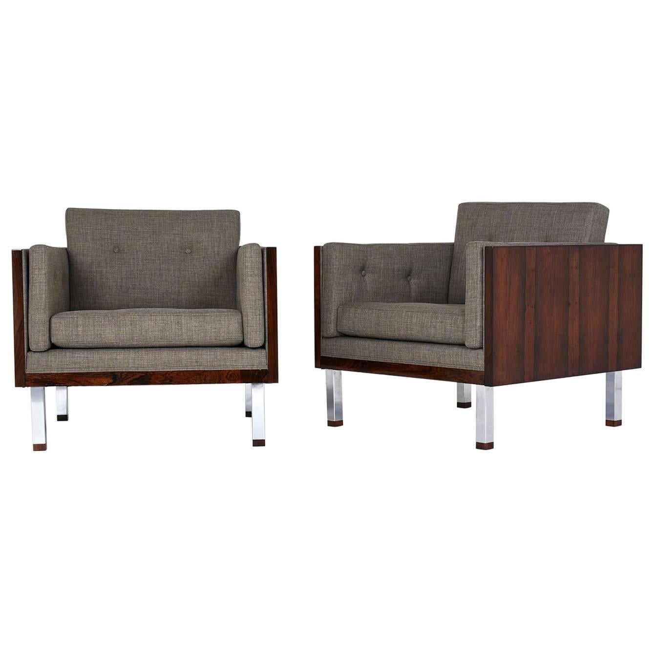 Pair of Midcentury Jydsk Mobelvaerk Rosewood Cube Lounge Chairs