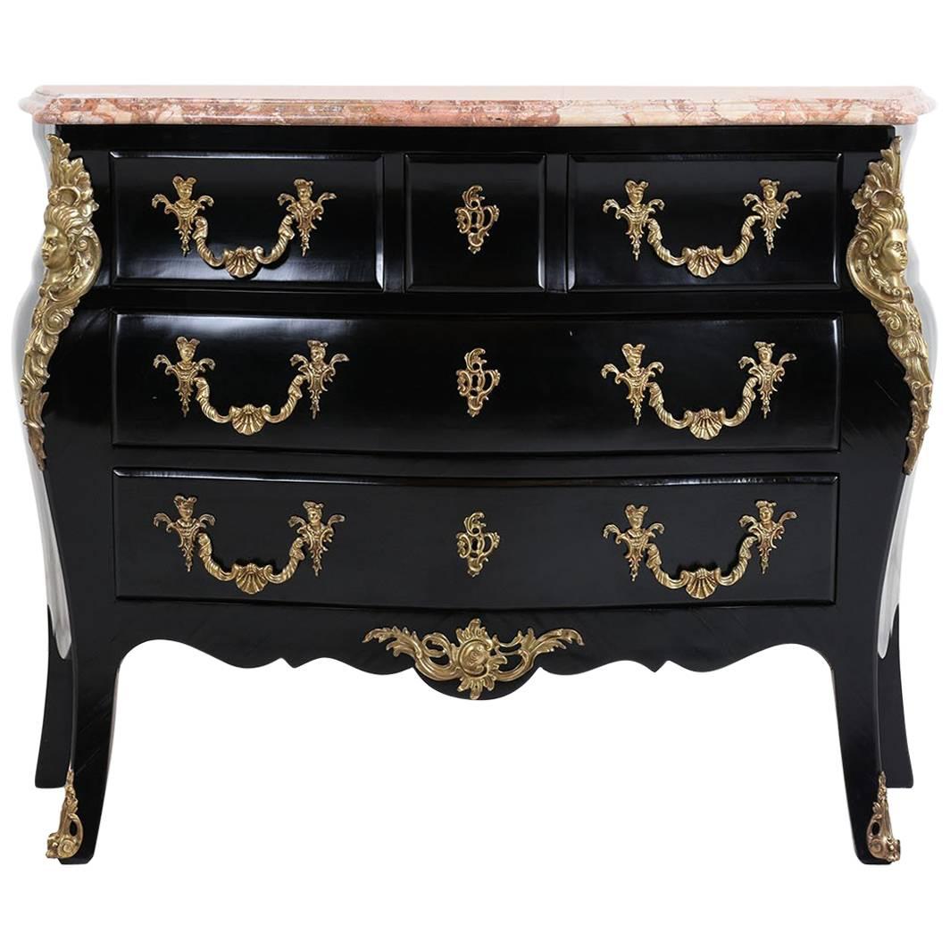 French Louis XVI-Style Ebonized Marble-Top Commode