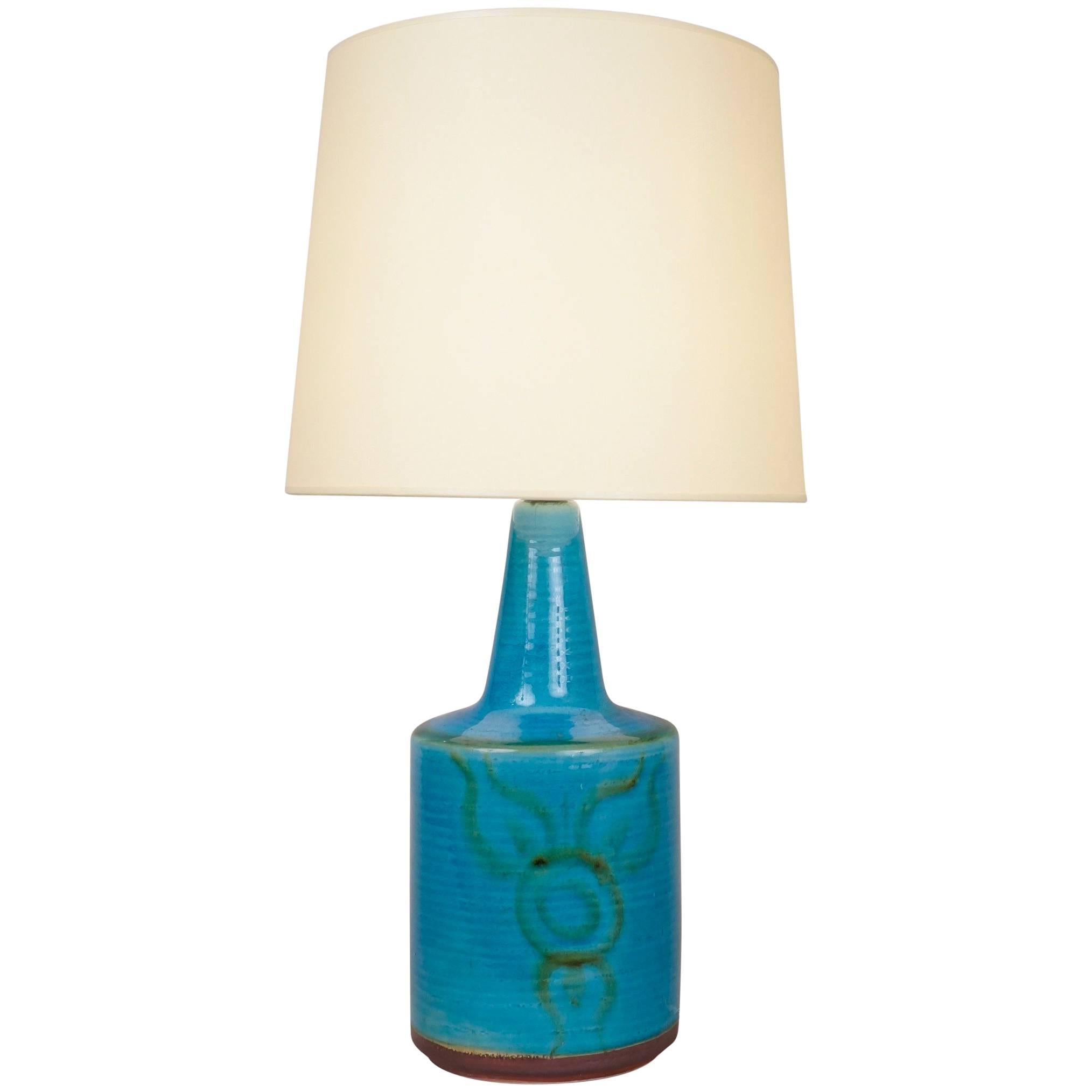 20th Century Blue Enameled Ceramic Table Lamp For Sale