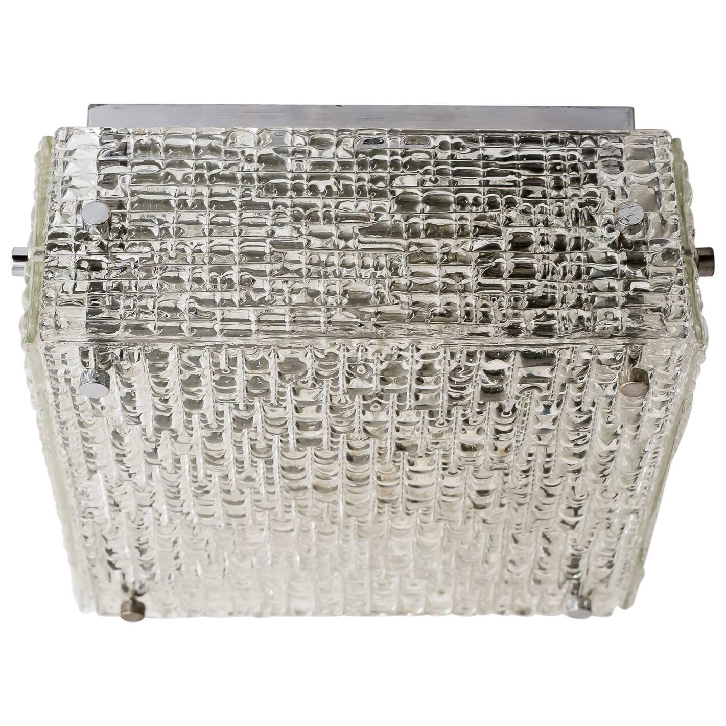 Mid-Century Flush Mount with Textured Glass by Kaiser Leuchten