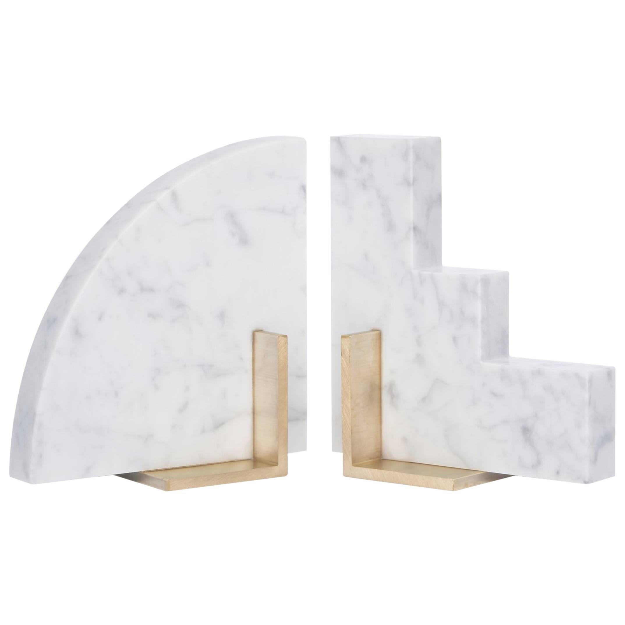 Odd Couple Bookends in Carrara Marble For Sale